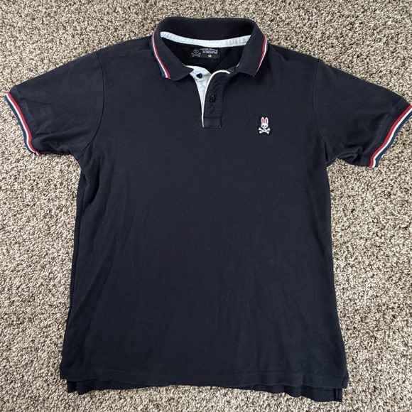 Psycho Bunny Other - Psycho Bunny Black Polo Red/Blue Trim Logo Shirt Mens Medium Short Sleeve